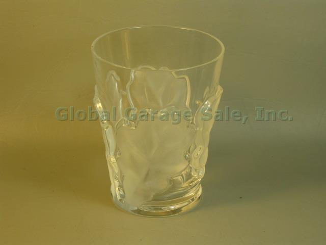 Signed Lalique Crystal Chene Double Old Fashion Frosted Oak Leaf Tumbler 4-3/4"