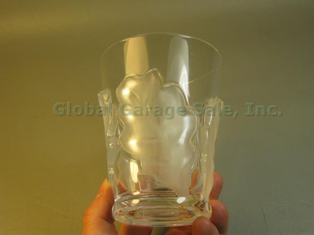 Signed Lalique Crystal Chene Double Old Fashion Frosted Oak Leaf Tumbler 4-3/4" 1