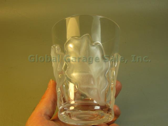Signed Lalique Crystal Chene Double Old Fashion Frosted Oak Leaf Tumbler 4-3/4" 1