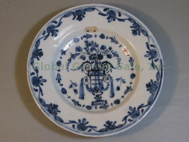 2 Antique Delft Blue Hand Painted Pancake Plates Bowls Dishes 18th Century 1