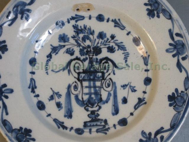 2 Antique Delft Blue Hand Painted Pancake Plates Bowls Dishes 18th Century 2