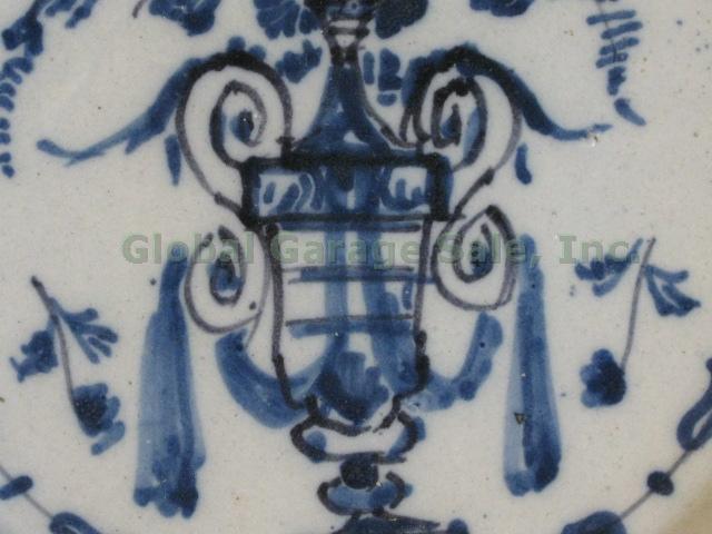 2 Antique Delft Blue Hand Painted Pancake Plates Bowls Dishes 18th Century 3