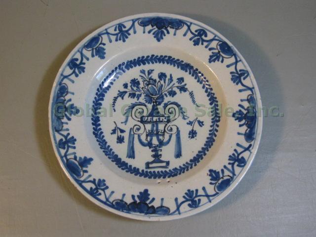 2 Antique Delft Blue Hand Painted Pancake Plates Bowls Dishes 18th Century 10