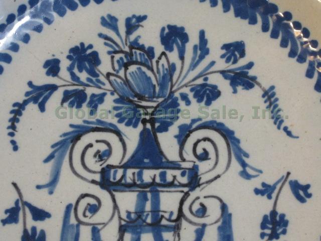 2 Antique Delft Blue Hand Painted Pancake Plates Bowls Dishes 18th Century 12