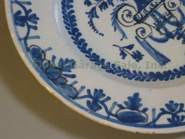 2 Antique Delft Blue Hand Painted Pancake Plates Bowls Dishes 18th Century 13