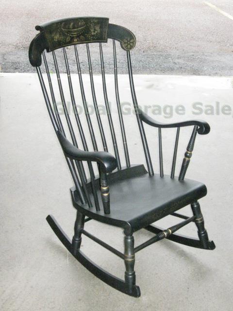 Vtg Antique S. Bent & Bros Colonial Wood Rocker Rocking Chair Black Gold Stencil