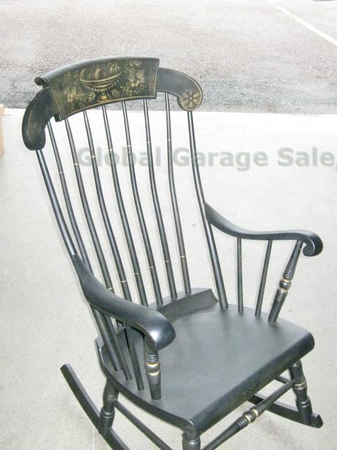 Vtg Antique S. Bent & Bros Colonial Wood Rocker Rocking Chair Black Gold Stencil 1