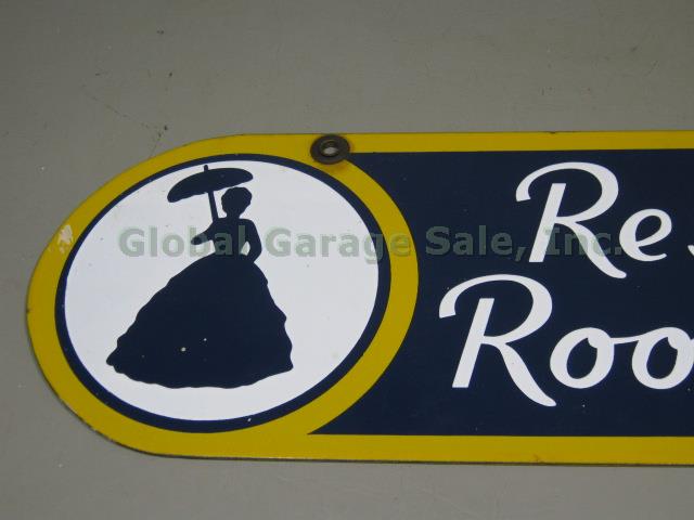 Vtg 1930s Sunoco Gas Station Hanging Porcelain Enamel Rest Rooms Bathroom Sign 1