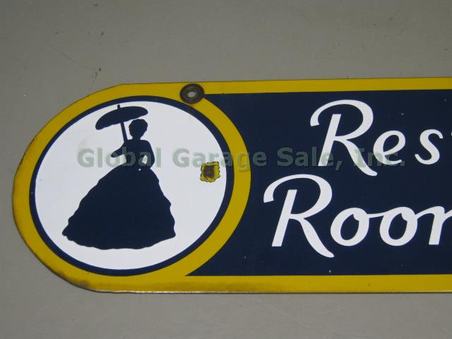 Vtg 1930s Sunoco Gas Station Hanging Porcelain Enamel Rest Rooms Bathroom Sign 4