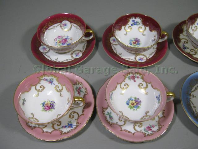 8 Vtg Antique Royal Bayreuth Bavaria Germany Teacups & Saucers Set Lot Blue Pink 1