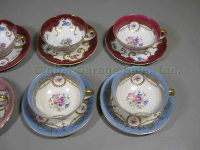 8 Vtg Antique Royal Bayreuth Bavaria Germany Teacups & Saucers Set Lot Blue Pink 2