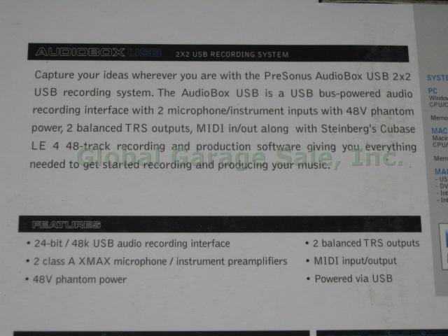 NIB PreSonus Audiobox 2x2 USB Digital Recording System Interface w/Studio One NR 8