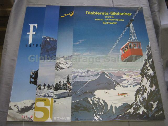 4 Vtg Original 1945-1970 Swiss Alps Travel Ski Posters Switzerland Flims Arosa