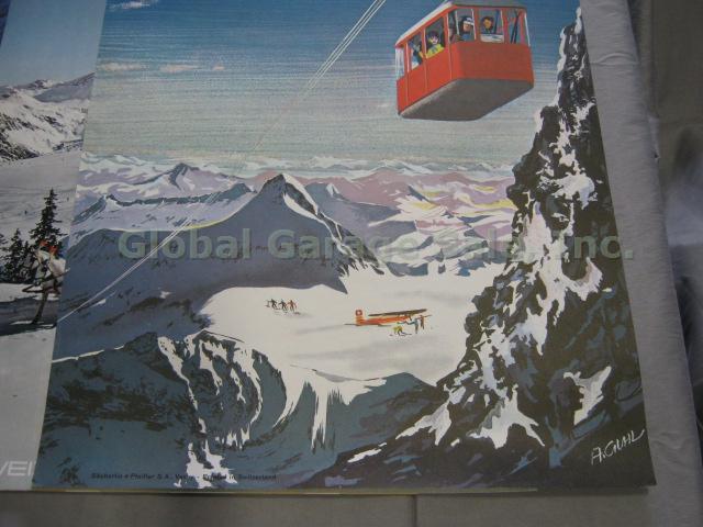 4 Vtg Original 1945-1970 Swiss Alps Travel Ski Posters Switzerland Flims Arosa 2