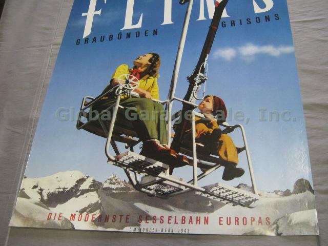 4 Vtg Original 1945-1970 Swiss Alps Travel Ski Posters Switzerland Flims Arosa 16