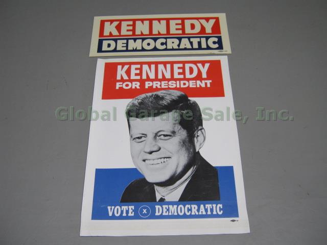 Original 1960 JFK John F Kennedy Vote Democratic Campaign Poster +Bumper Sticker