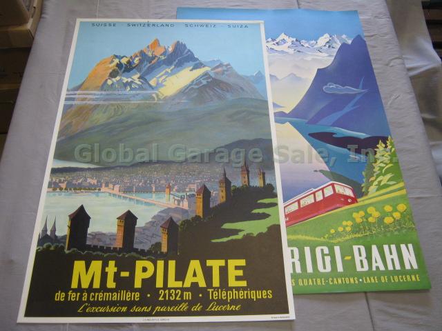 2 Vtg 1940s-50s Swiss Railway Travel Railroad Posters Vitznau Rigi Bahn Pilatus