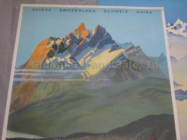 2 Vtg 1940s-50s Swiss Railway Travel Railroad Posters Vitznau Rigi Bahn Pilatus 1