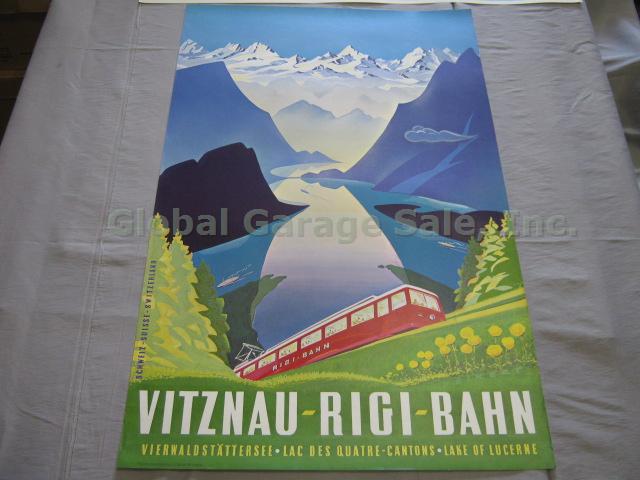 2 Vtg 1940s-50s Swiss Railway Travel Railroad Posters Vitznau Rigi Bahn Pilatus 9