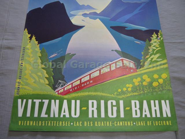 2 Vtg 1940s-50s Swiss Railway Travel Railroad Posters Vitznau Rigi Bahn Pilatus 11