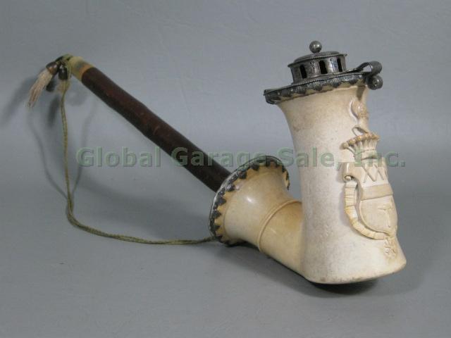 Antique 1832 Austrian Meerschaum Tobacco Pipe w/ Carved Crest & Silver Marks NR!