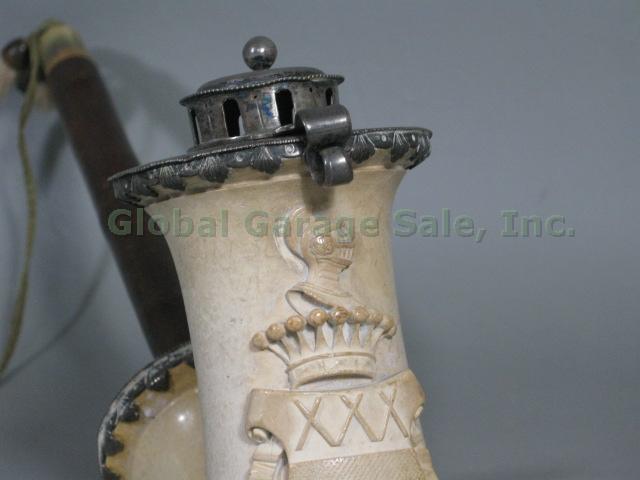 Antique 1832 Austrian Meerschaum Tobacco Pipe w/ Carved Crest & Silver Marks NR! 2