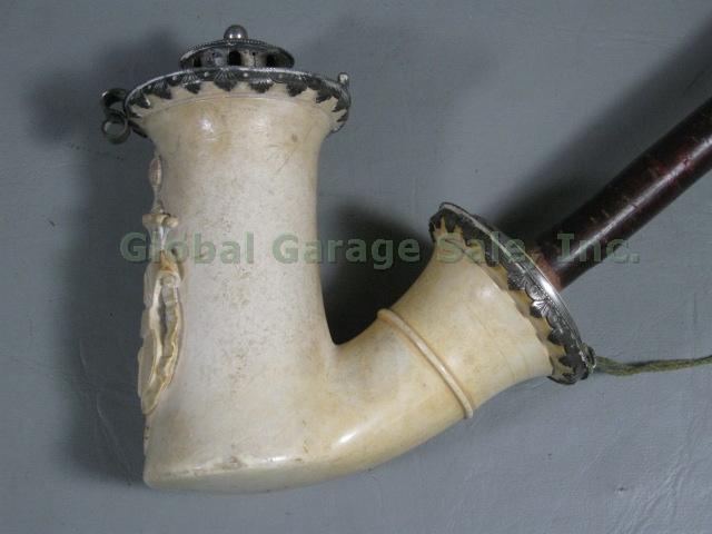Antique 1832 Austrian Meerschaum Tobacco Pipe w/ Carved Crest & Silver Marks NR! 7