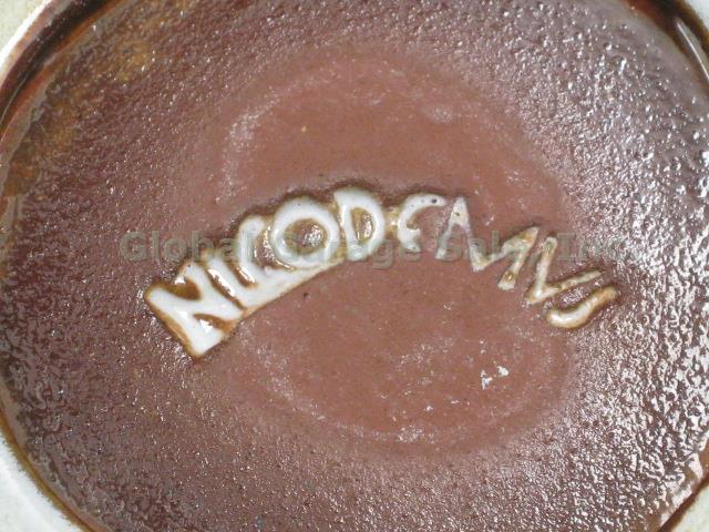 Vtg Signed Chester Nicodemus Ferro-Stone Art Pottery Jug + 4 Nut Dish Plate Ohio 4