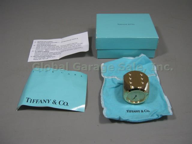 Tiffany & Co Brass Metal Gambling Dice Die Desk Clock 1.5" W/ Pouch Box NO RES!!