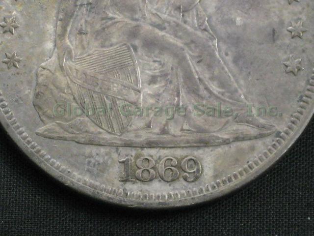 1869 Seated Liberty United States Silver Dollar No Reserve Price! 2