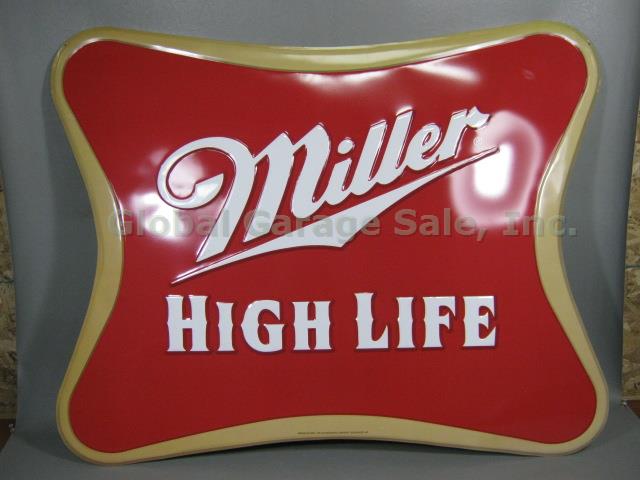HUGE Miller High Life Beer Metal Man Cave Bar Sign Red Gold White 39" x 31" NR!!