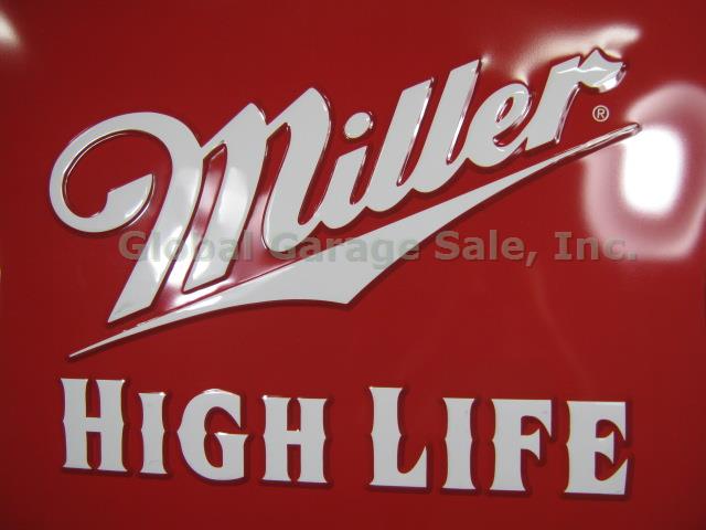HUGE Miller High Life Beer Metal Man Cave Bar Sign Red Gold White 39" x 31" NR!! 1