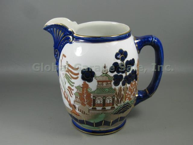 Vtg Antique Buffalo Pottery 1905 Gaudy Blue Willow Transferware Water Pitcher 7"