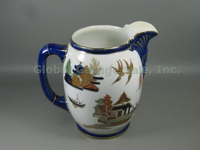 Vtg Antique Buffalo Pottery 1905 Gaudy Blue Willow Transferware Water Pitcher 7" 2
