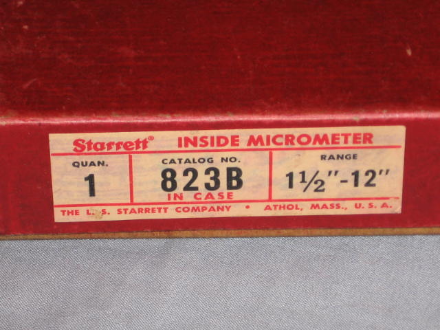 Starrett Inside Micrometer Set No. 823B Range 1 1/2-12" 1