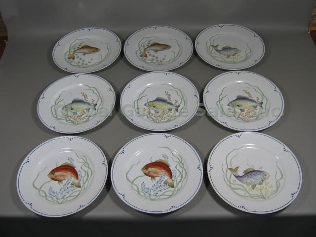 9 Vtg 1979 Fitz & Floyd La Mer Fish Sea Ocean China Dinner Plates Set Lot 10.5"