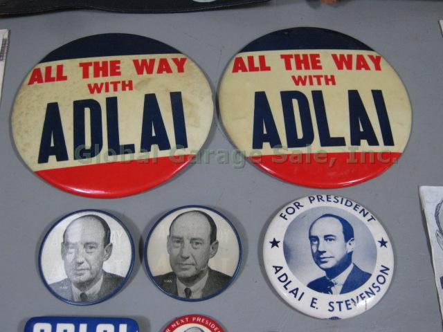 RARE Adlai Stevenson 1956 1960 Campaign Umbrella Belt Buttons Signed Letters Lot 13
