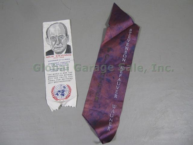 RARE Adlai Stevenson 1956 1960 Campaign Umbrella Belt Buttons Signed Letters Lot 17