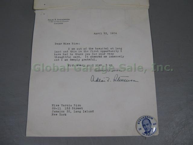 RARE Adlai Stevenson 1956 1960 Campaign Umbrella Belt Buttons Signed Letters Lot 18