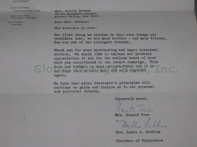 RARE Adlai Stevenson 1956 1960 Campaign Umbrella Belt Buttons Signed Letters Lot 26