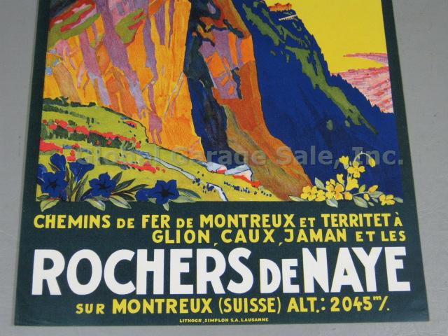 Vtg Swiss Travel Railway Poster Rochers de Naye Lake Geneva Montreaux JE Muller 2