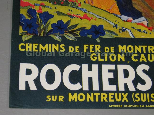 Vtg Swiss Travel Railway Poster Rochers de Naye Lake Geneva Montreaux JE Muller 6