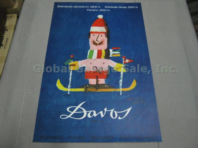 Vtg Swiss Travel Tourism Poster Davos Ski Resort Herbert Leupin Art Parsenn NR!