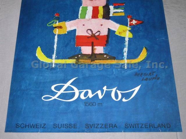 Vtg Swiss Travel Tourism Poster Davos Ski Resort Herbert Leupin Art Parsenn NR! 2