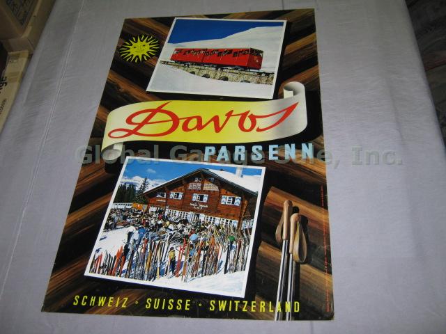 Vtg c1960 Swiss Travel Ski Poster Davos Funicular Railway Robert Capa Photo NR!