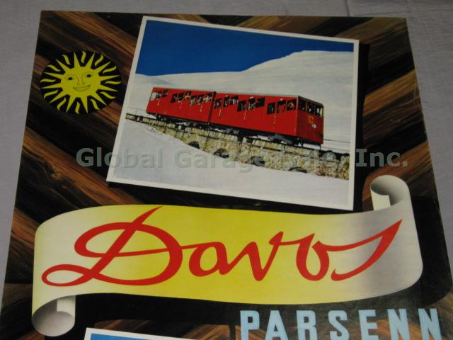 Vtg c1960 Swiss Travel Ski Poster Davos Funicular Railway Robert Capa Photo NR! 1