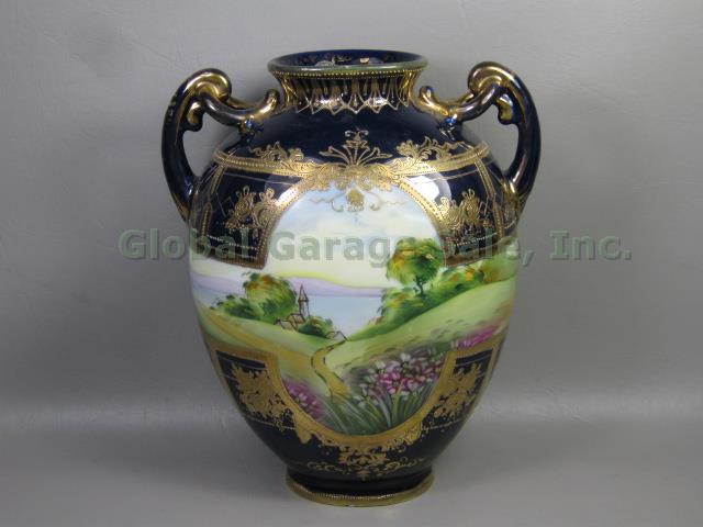 Vtg Antique Hand Painted Moriage Beaded Nippon Morimura Bros Noritake Vase c1911