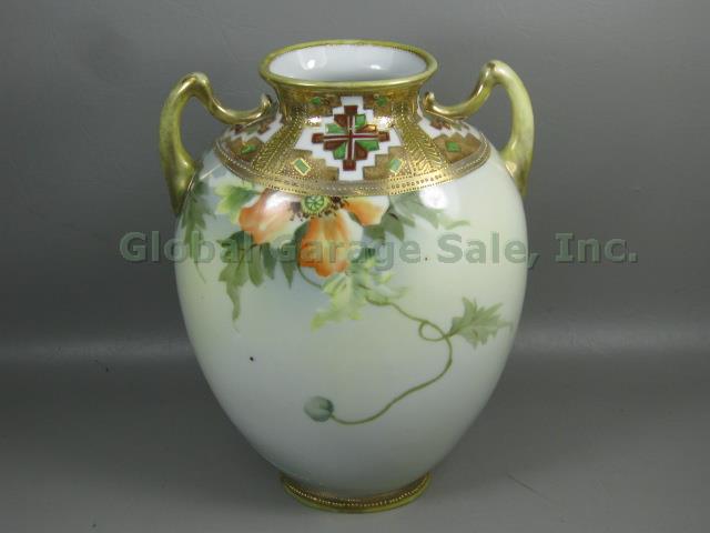 Vtg Antique Hand Painted Moriage Beaded Nippon Morimura Bros Noritake Vase c1911 3