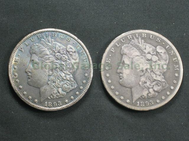 2 United States 1893 CC + S Morgan Silver Dollar Coins Lot No Reserve Price!