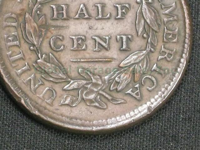 Antique 1809 United States Classic Head Half Cent Penny Coin No Reserve Price! 5
